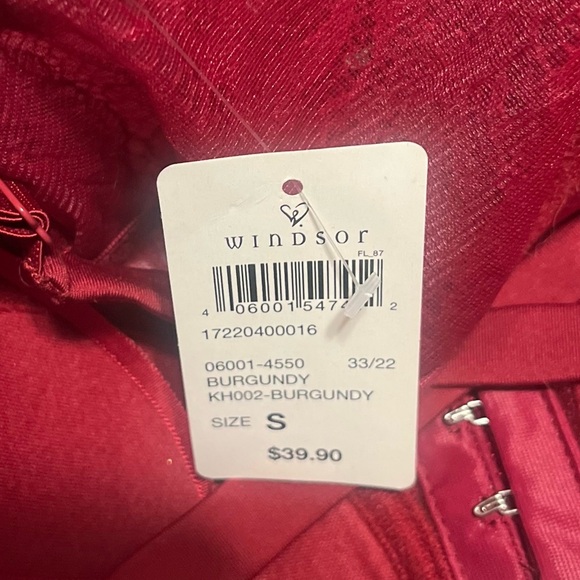 Windsor Burgundy Sweetheart Corset Sz S Crisscross Straps Lace - Picture 2 of 7